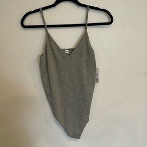 NWT BP. Gray ribbed, thong, bodysuit size large V-neck.